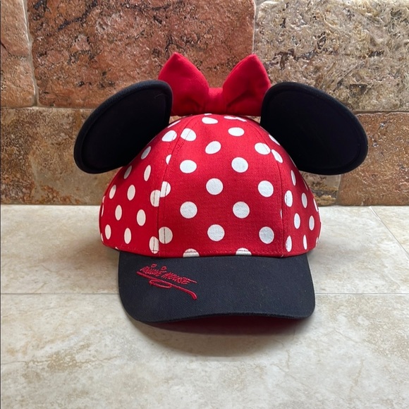 Disney Parks Hat Walt World Minnie Mouse Girls Ears Bow Red Black Size Youth - Picture 2 of 10